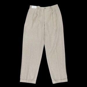 Perry Ellis Pants Men 36x32 (ACTUAL 35x31.5) Beige Linen Cuffed Pleated VTG NEW